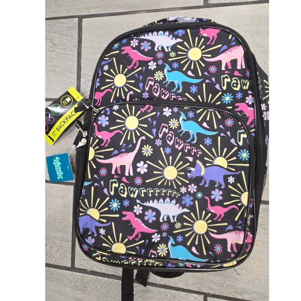 Wonder Nation 17 Inch Dinosaur Print Backpack Black Laptop Sleeve NWT